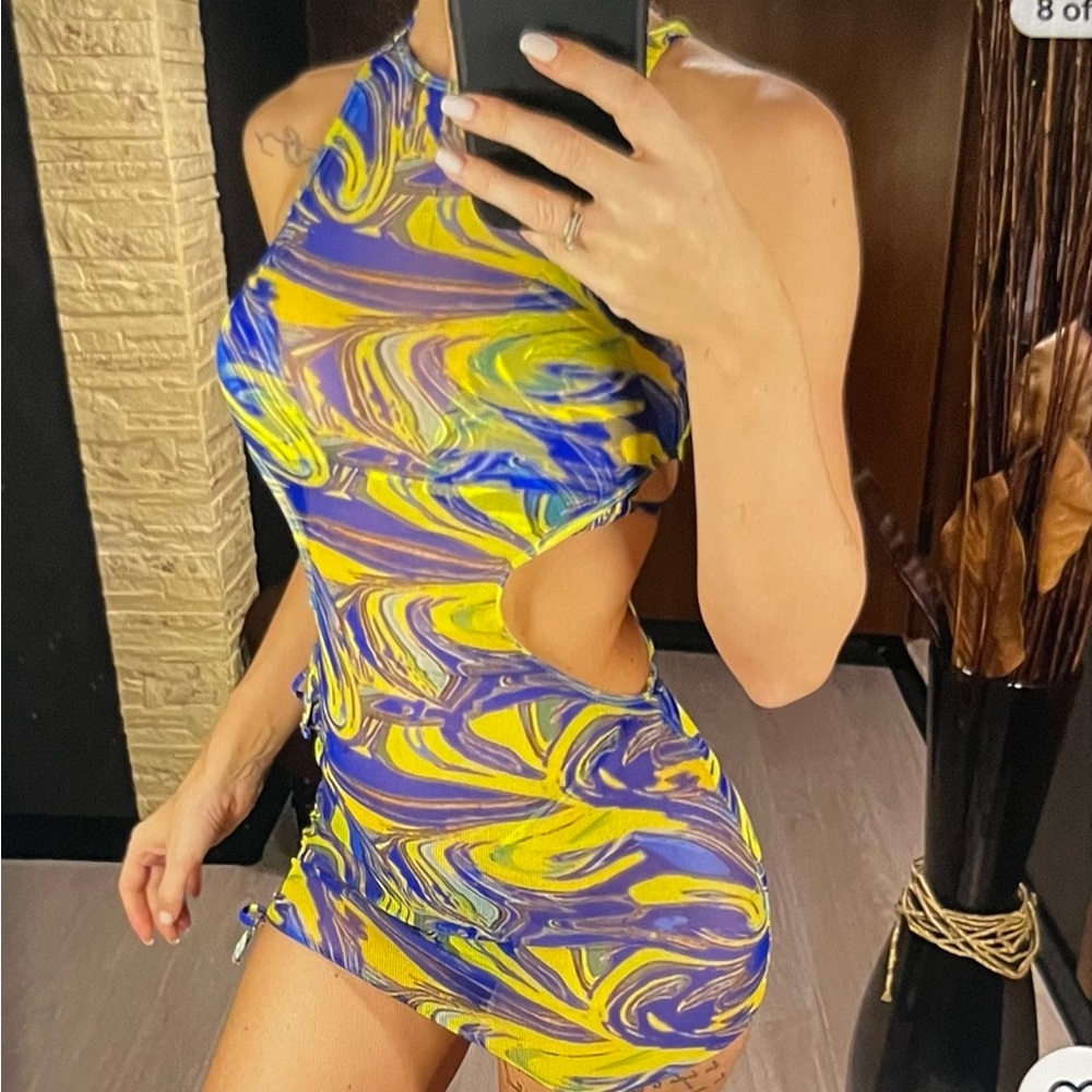 Vibrant Swirl Cutout Dress